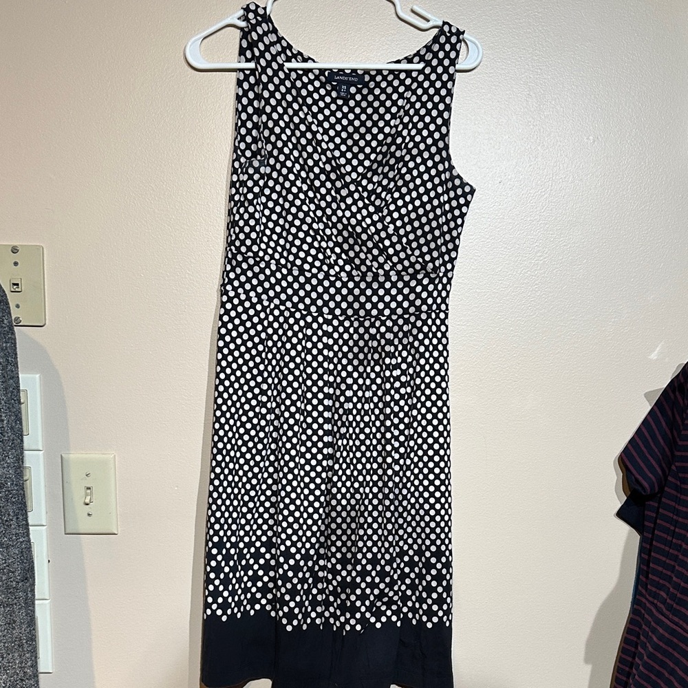 Lands' End Black and White Patterned Midi Dress